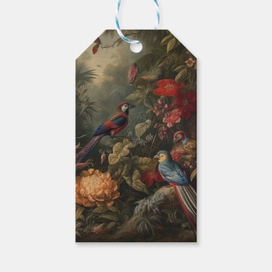  botanische scène vogelbloemen in het paradijs cadeaulabel (Voorkant)