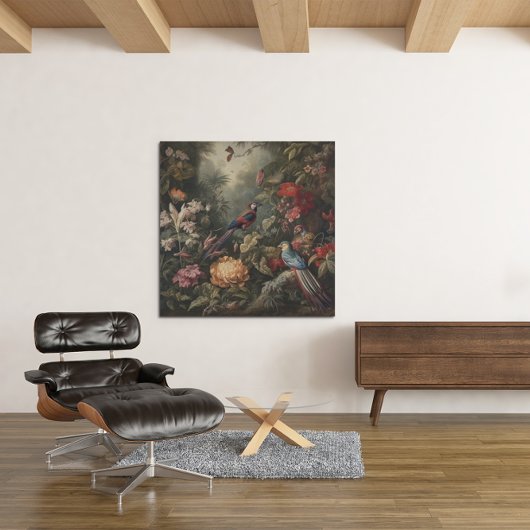  botanische scène vogelbloemen in het paradijs canvas afdruk