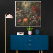 botanische scène vogelbloemen in het paradijs canvas afdruk