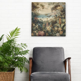  botanische scène vogelbloemen in het paradijs canvas afdruk