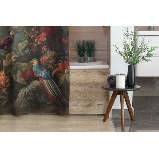  botanische scène vogelbloemen in het paradijs douchegordijn