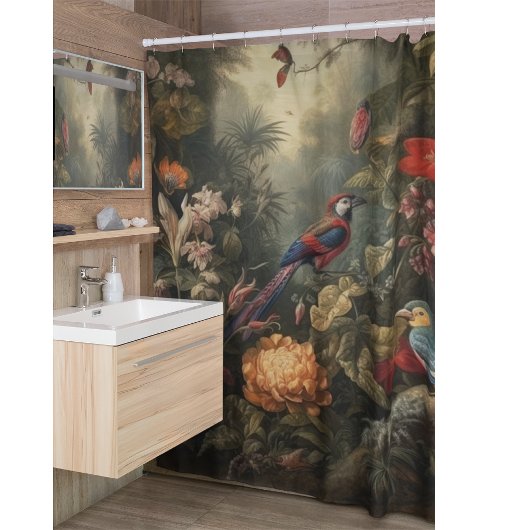 botanische scène vogelbloemen in het paradijs douchegordijn