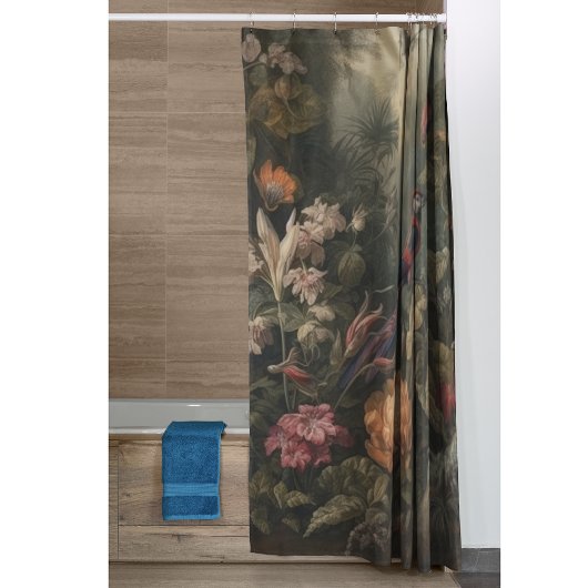  botanische scène vogelbloemen in het paradijs douchegordijn