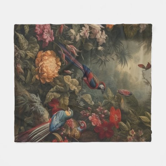  botanische scène vogelbloemen in het paradijs fleece deken (Voorkant (Horizontaal))