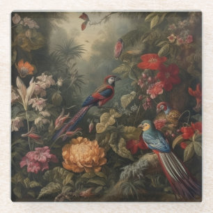 botanische scène vogelbloemen in het paradijs glazen onderzetter