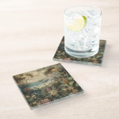  botanische scène vogelbloemen in het paradijs glazen onderzetter (Schuin)