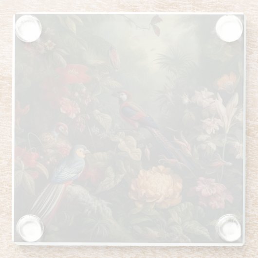 botanische scène vogelbloemen in het paradijs glazen onderzetter (Achterkant)