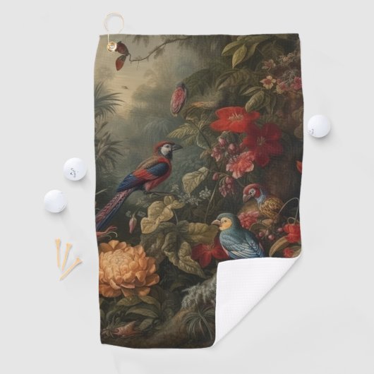  botanische scène vogelbloemen in het paradijs golfhanddoek (Insitu)