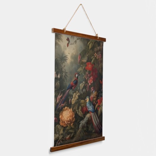  botanische scène vogelbloemen in het paradijs hangend wandkleed (Gebogen)