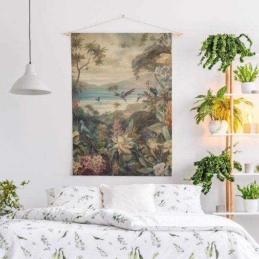  botanische scène vogelbloemen in het paradijs hangend wandkleed