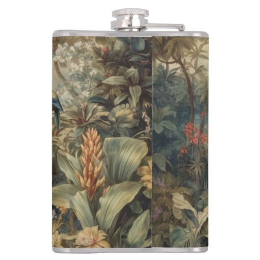 botanische scène vogelbloemen in het paradijs heupfles (Achterkant)