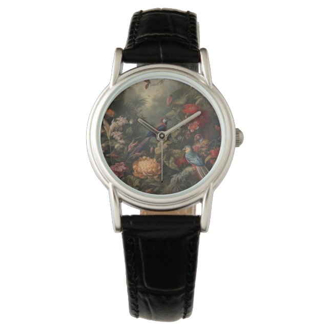  botanische scène vogelbloemen in het paradijs horloge (Voorkant)