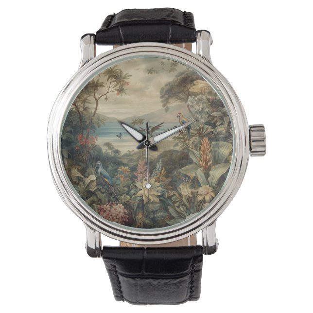  botanische scène vogelbloemen in het paradijs horloge (Voorkant)