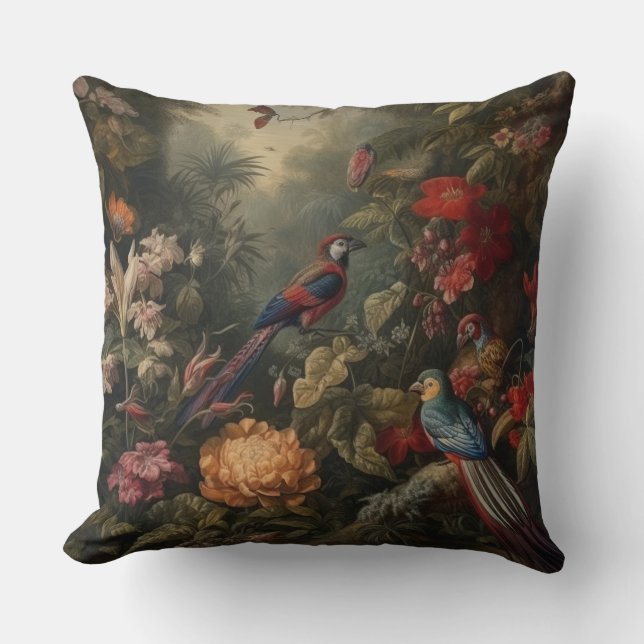  botanische scène vogelbloemen in het paradijs kussen (Voorkant)