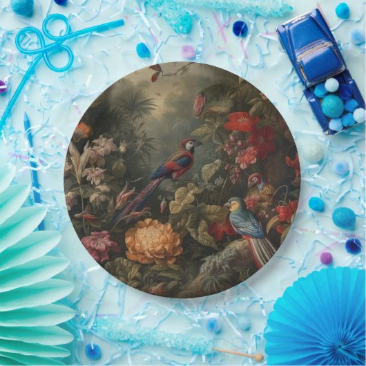  botanische scène vogelbloemen in het paradijs papieren bordje (Feest)