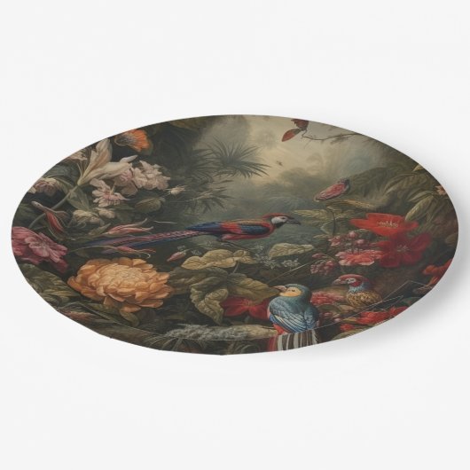  botanische scène vogelbloemen in het paradijs papieren bordje (Gekanteld)