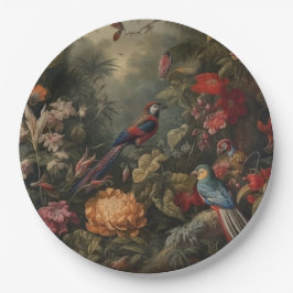  botanische scène vogelbloemen in het paradijs papieren bordje