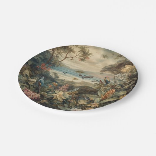 botanische scène vogelbloemen in het paradijs papieren bordje (Gekanteld)