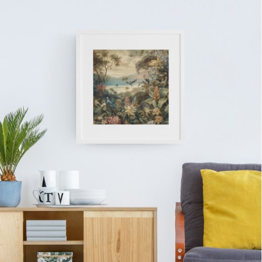 botanische scène vogelbloemen in het paradijs poster