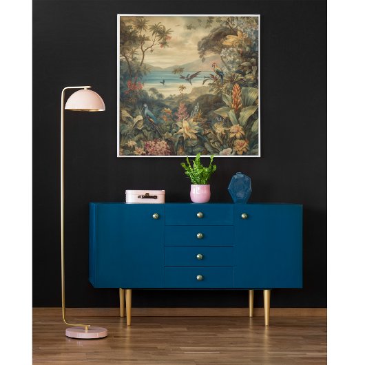  botanische scène vogelbloemen in het paradijs poster