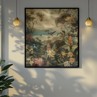 botanische scène vogelbloemen in het paradijs poster