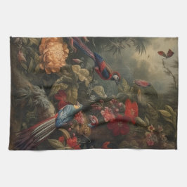  botanische scène vogelbloemen in het paradijs theedoek