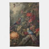 botanische scène vogelbloemen in het paradijs theedoek (Verticaal)