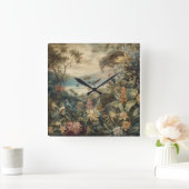  botanische scène vogelbloemen in het paradijs vierkante klok (Huis)