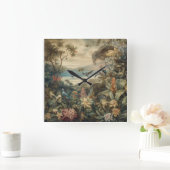 botanische scène vogelbloemen in het paradijs vierkante klok (Huis)