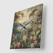 botanische scène vogelbloemen in het paradijs vierkante klok (Hoek)