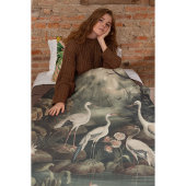 botanische scène witte kranen en bloemen fleece deken