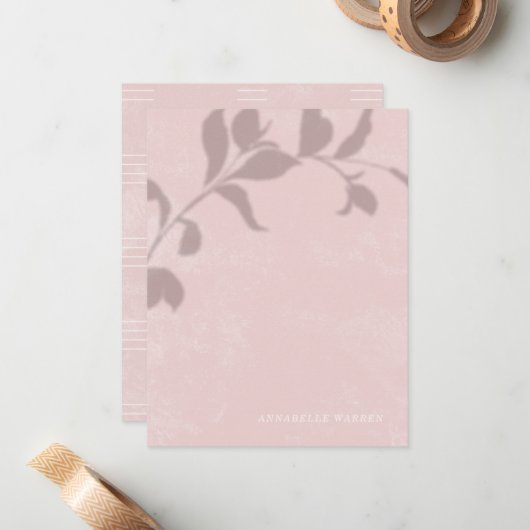 Botanische schaduw Vrouwen Stationery - Roze Notitiekaartje (Voorkant / Achterkant in situ)