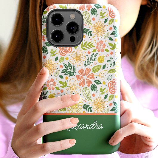 Botanische Schattigee bloemenpatroon Script naam Case-Mate iPhone Case