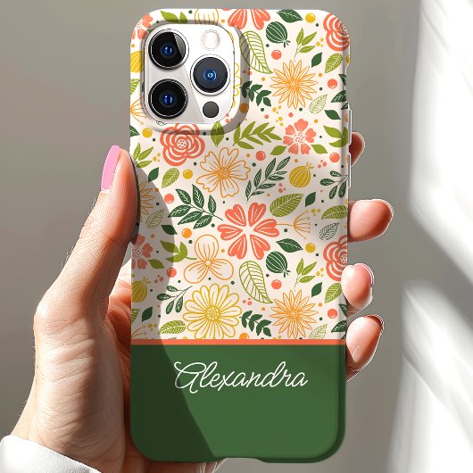 Botanische Schattigee bloemenpatroon Script naam Case-Mate iPhone Case