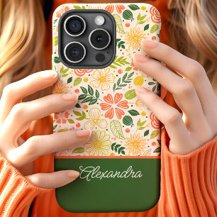 Botanische Schattigee bloemenpatroon Script naam iPhone 15 Case