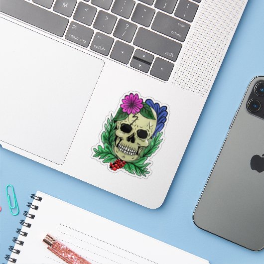 Botanische schedel sticker (Laptop met iPhone)