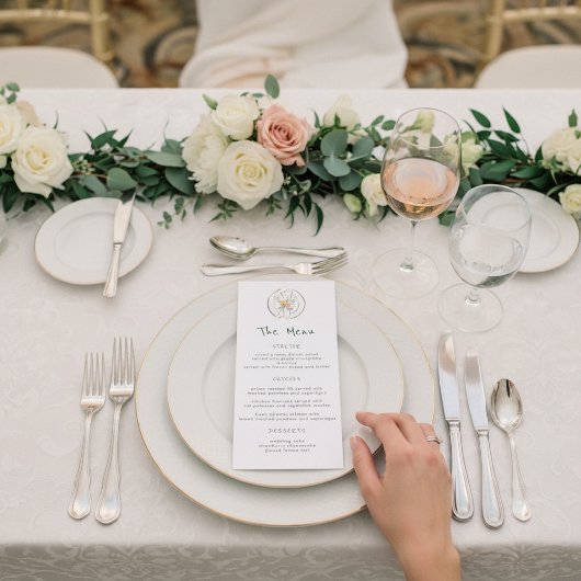 Botanische schets Bloemendiner menu voor een bruil