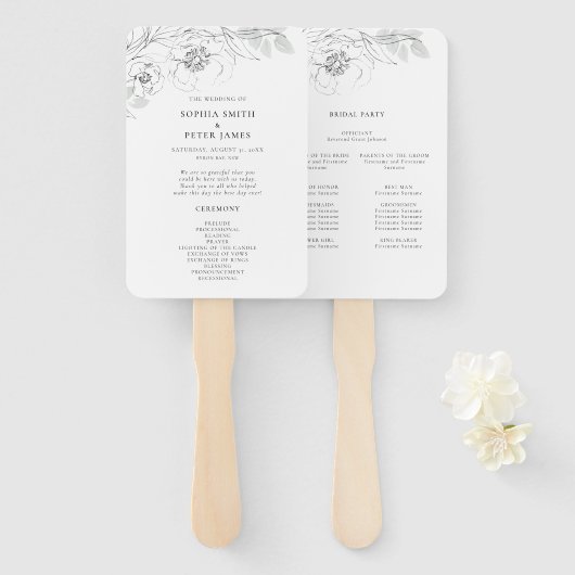Botanische schets Ceremony Program Hand Fan Handwaaier (Voorkant en achterkant)