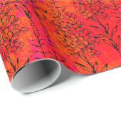 Botanische schets op hete roze & Oranje Waterverf Cadeaupapier (Rol Hoek)