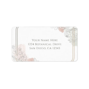 Botanische schets Sage & Blush Bloemen Bruiloft Etiket