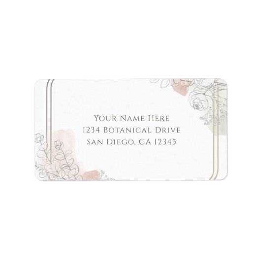 Botanische schets Sage & Blush Bloemen Bruiloft  Etiket (Voorkant)