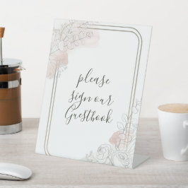 Botanische schets Sage & Blush Bloemen Bruiloft Reclamebord Met Voetstuk