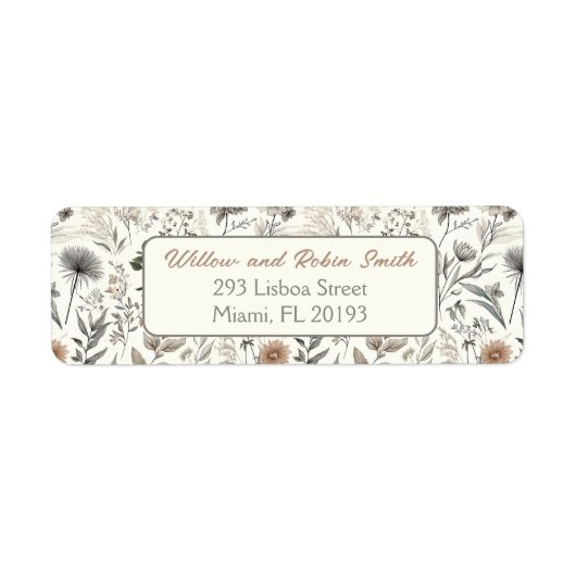 Botanische schets Wildflower Boho retouradres Etiket (Voorkant)