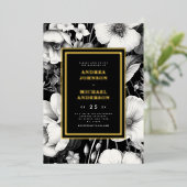Botanische Schets Zwart Bloemen Bruiloft Echt Folie Uitnodiging (Staand Voorkant)