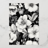 Botanische Schets Zwart Bloemen Bruiloft Echt Folie Uitnodiging (Achterkant)