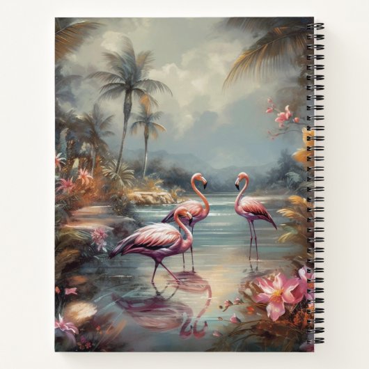 botanische schilderij flamingo's, aanpasbaar notitieboek (Achterkant)