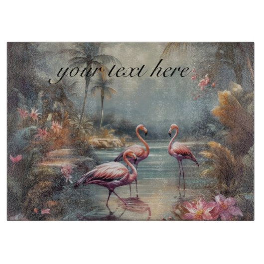 Botanische schilderij flamingo's aanpasbaar snijplank (Voorkant)