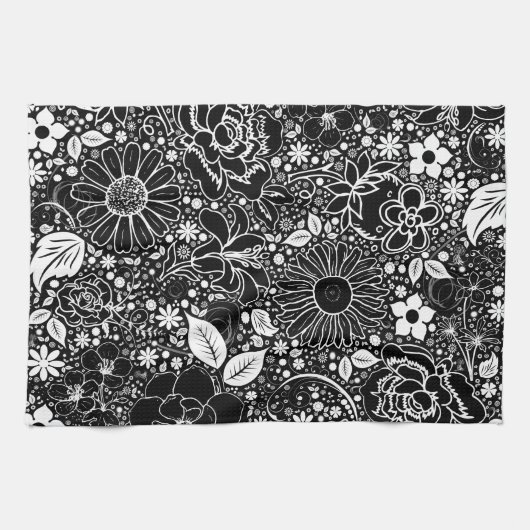 Botanische schoonheden zwart in White Kitchen Towe Theedoek (Horizontaal)
