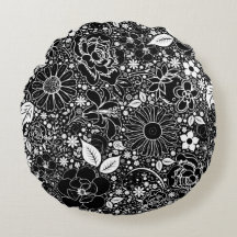 Botanische schoonheden Zwart-wit rond Sierkussen