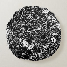 Botanische schoonheden Zwart-wit rond Sierkussen Rond Kussen